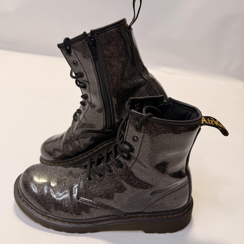 Dr. Martens 1460 Glitter Y Boots Teens Size 6 Black Ankle Combat Lace Up Zip